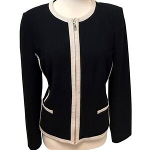 Nygard Blazer Zip-Front Contrast Jacket Sz 10‎ White Trim Business Office Siren